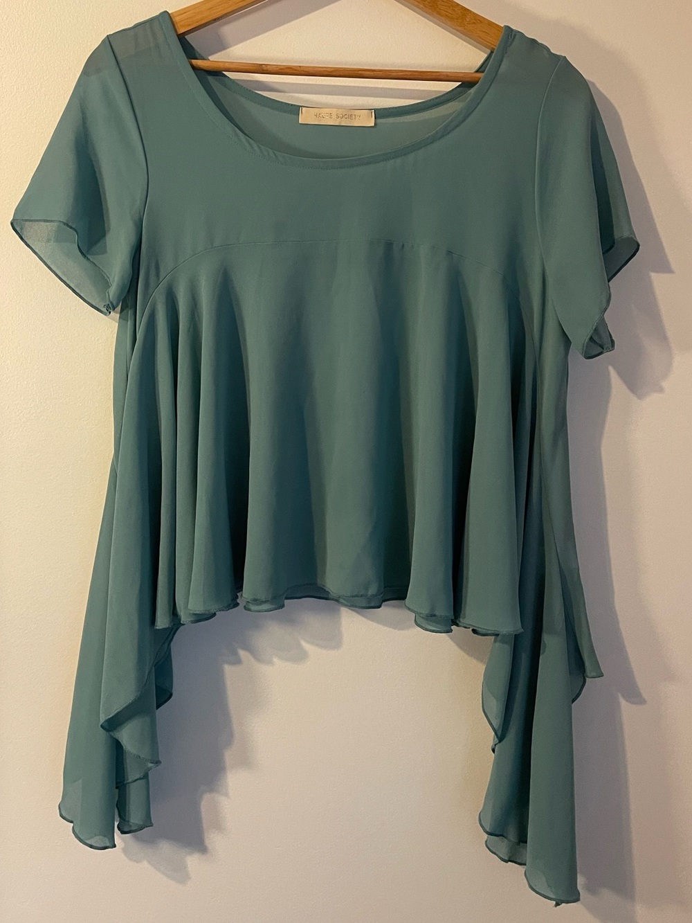 Heart Society Sage Green Asymmetric Waterfall Top S